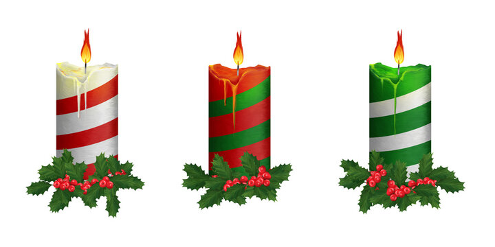 Advent candles. Bright Christmas clip art set on white background