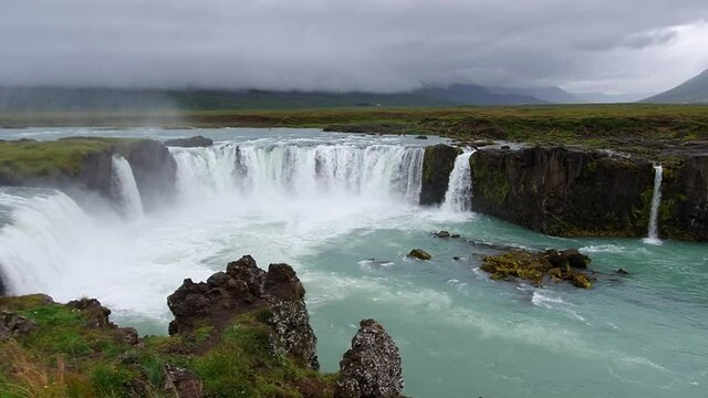 Higher angle on Godafoss waterfalls in Iceland
