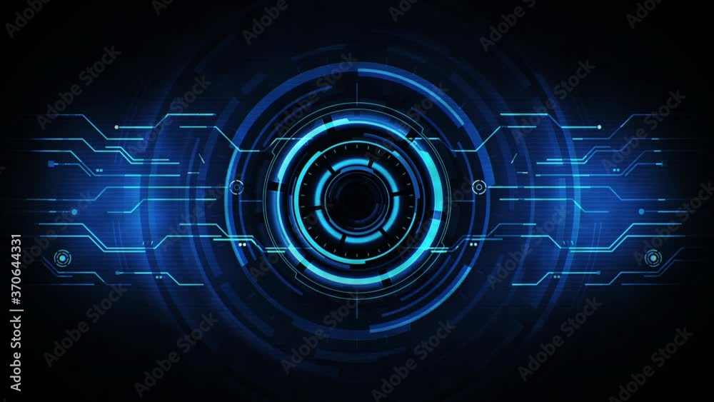 Poster abstract hud element with round core and electronic circuit animation. virtual dashboard interface f