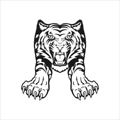 Tiger logo emblem template mascot symbol for business or shirt design. Vector Vintage Design Element, Tiger Face logo emblema modello mascotte simbolo per business o camicia design. 