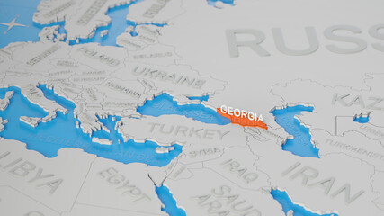 Fototapeta na wymiar Georgia highlighted on a white simplified 3D world map. Digital 3D render.