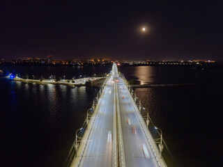 Night summer Voronezh, Chernavsky bridge and Massalitinov embankment, aerial view