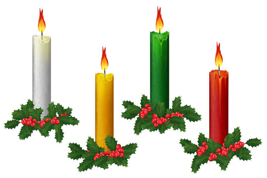 recommend clip art: Bright Advent candles. Colorful Christmas clip art on white background