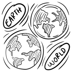 Doodle World or Earth. simple and trendy Hand Drawn Sketching style Vector illustration
