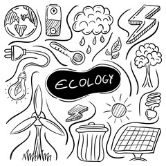 Ecology and Environmental Hand Drawn Doodle set. simple and trendy Sketching style Vector illustration
