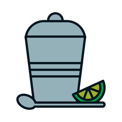 bartender ice bucket and mixer spoon icon, line and fill style