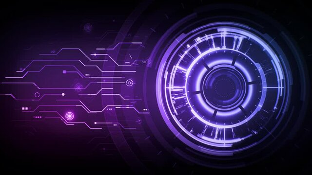 Futuristic core hud concept with electronic circuit. Technology background with abstract dashboard in a cyber space. Seamless loop.