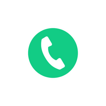 Call icon. Green round icon with white handset. Phone symbol, call button. Flat design. Vector illustration isolated on white background