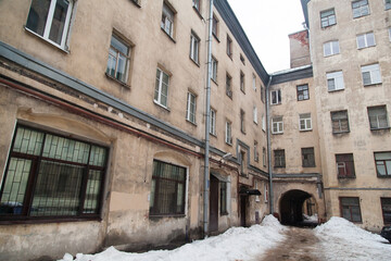Tyoical Saint petersburg courtyard with gate arch