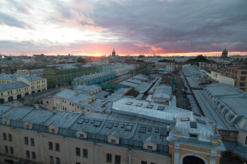 Saint Petersburg suset cityscape with dome of Saint Isaac's cathedral