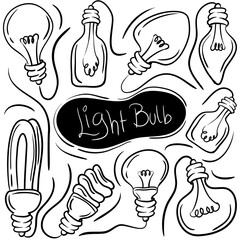 Doodle Light bulb and lamp vector illustration, New and trendy linear doodle concept with hand drawn style
