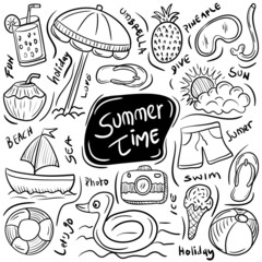 Summer holidays and traveling doodles vector elements. New and trendy linear doodle concept with hand drawn style
