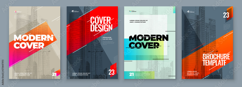 Wall mural set of brochure design cover template for brochure, catalog, layout with color shapes. modern vector
