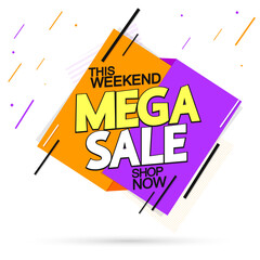 Mega Sale, promotion banner design template, discount tag, vector illustration
