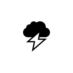 Thunder storm icon in black flat glyph, filled style isolated on white background