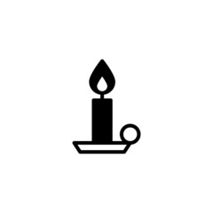 Candle light icon in black flat glyph, filled style isolated on white background