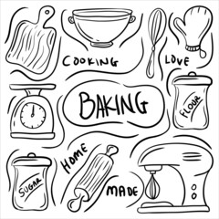 Baking Doodle Icon set vector illustration, Trendy sketching - hand drawn doodle concept

