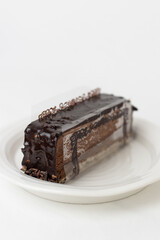 chocolate cake on a white dish