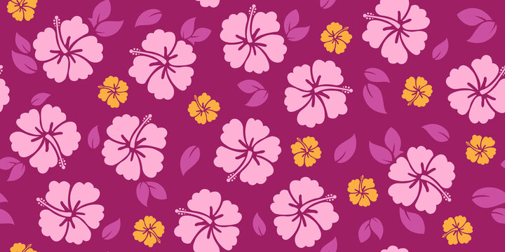 Hibiscus Pattern | Repeating Tropical Design | Vector Tiki Print | Seamless Hawaiian Style