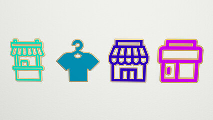 store 4 icons set. 3D illustration. business and editorial