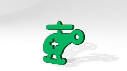 ambulance helicopter 3D icon casting shadow. 3D illustration. medical and care