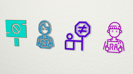 NO RACISM 4 icons set. 3D illustration