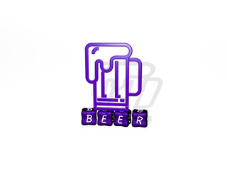 beer 3D icon on cubic text. 3D illustration. alcohol and background