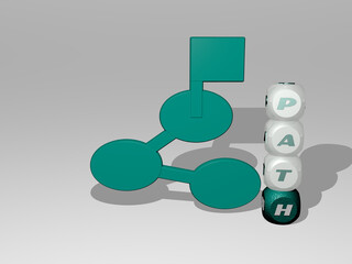 path 3D icon beside the vertical text of individual letters. 3D illustration. background and white