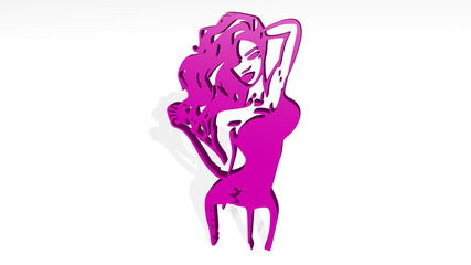 sexy woman with rvishing hair 3D icon casting shadow. 3D illustration. beautiful and young