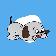 Illustration of White Dog Pulled out its Tongue Cartoon, Cute Funny Character, Flat Design