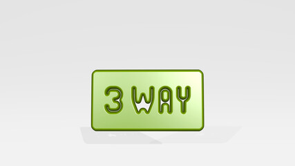 ROAD SIGN 3 WAY 3D icon casting shadow. 3D illustration. background and city