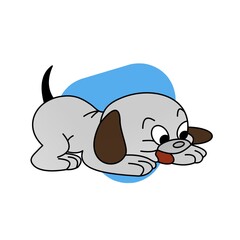 Illustration of White Dog Pulled out its Tongue Cartoon, Cute Funny Character, Flat Design