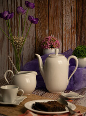 Tea time, sweet and delicious food with a hot coffe or tea. 