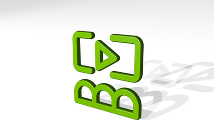 movie cinema watch 3D icon casting shadow. 3D illustration. film and background