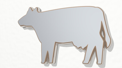 domestic animal cattle 3D drawing icon. 3D illustration. background and cute
