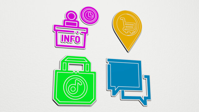 commerce and shopping colorful set of icons. 3D illustration