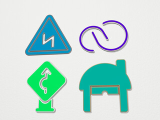 CURVE 4 icons set. 3D illustration. background and abstract