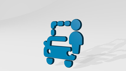 taxi driver 3D icon casting shadow. 3D illustration. car and city