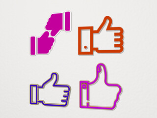 THUMBS UP 4 icons set. 3D illustration. thumbs-up and background