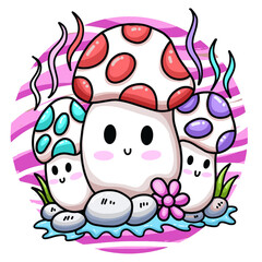 Cartoon cute mushroom for print