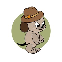 Illustration of Brown Dog Standing While Wearing a Hat Cartoon, Cute Funny Character, Flat Design