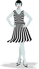 Illustration of a Girl in a Striped Dress