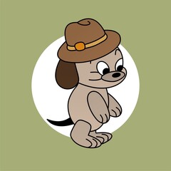 Illustration of Brown Dog Standing While Wearing a Hat Cartoon, Cute Funny Character, Flat Design