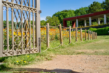 Fototapeta premium 大阪・服部緑地の円形花壇と展望デッキ