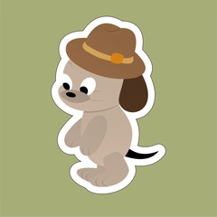 Stickers of Brown Dog Standing While Wearing a Hat Cartoon, Cute Funny Character, Flat Design