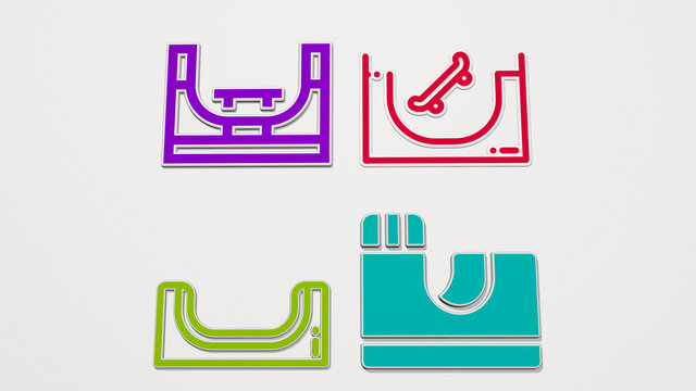 skate park colorful set of icons. 3D illustration