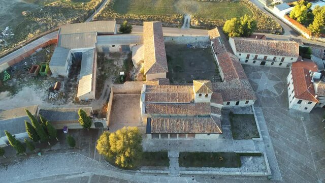 Wamba, village of Valladolid with monastery. Spain. Aerial Drone Footage