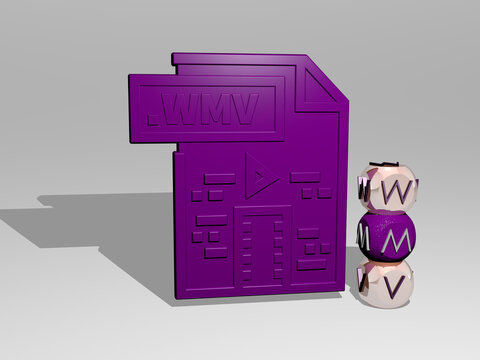 wmv 3D icon beside the vertical text of individual letters. 3D illustration