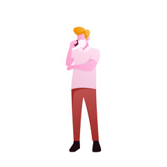 a man on the phone wearing white mask flat vector illustration