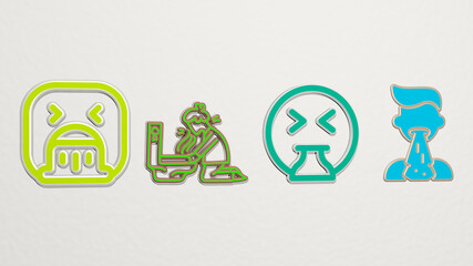 vomiting 4 icons set. 3D illustration
